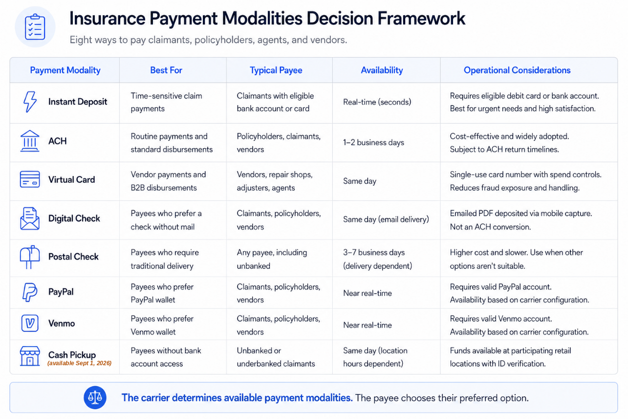Eight modalities, enabled or disabled per recipient.